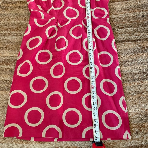 Banana Republic Size 16 Tall Pink & Tan Geometric Circles Silk Blend Dress - Picture 7 of 7